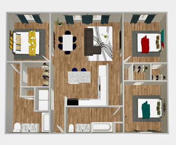 HPA Three Bedroom / Two Bath - Premium D - 1,170 Sq. Ft.*